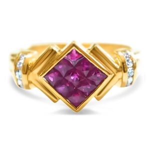 1.20ct Natural Ruby & 0.10ct Diamond Ring - 18K Gold Size 7